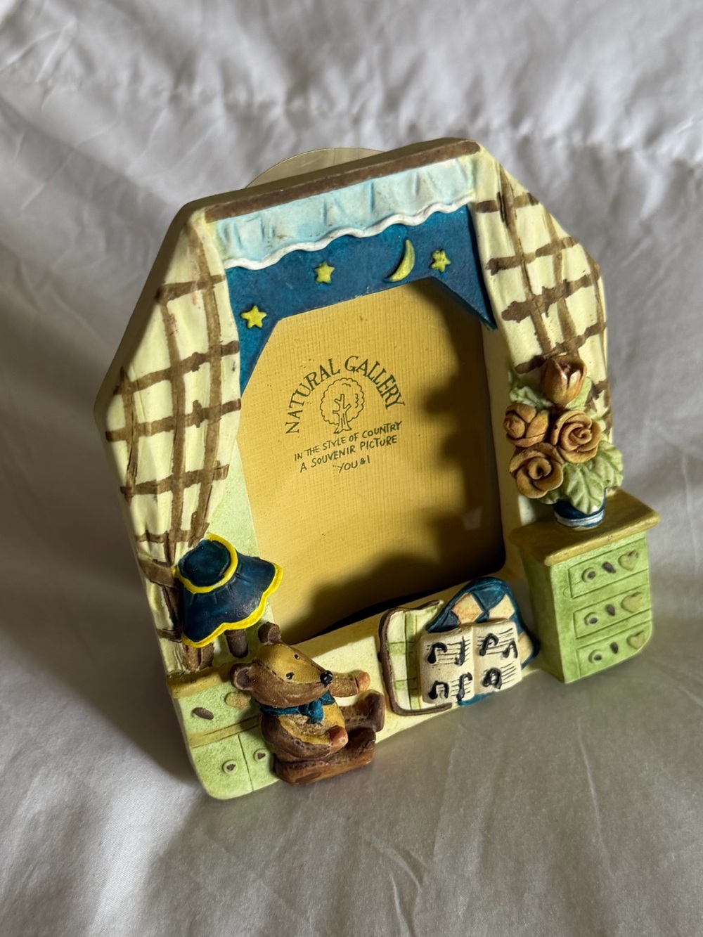 🎵 You & I 90s Nursery Photo Frame Music Box with Teddy & Floral Accents